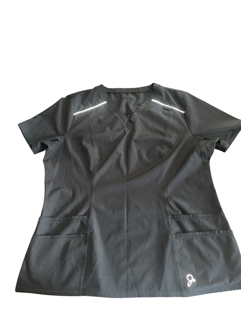 Jaanuu Black V-Neck Short Sleeve Scrub Top with Reflective Accents